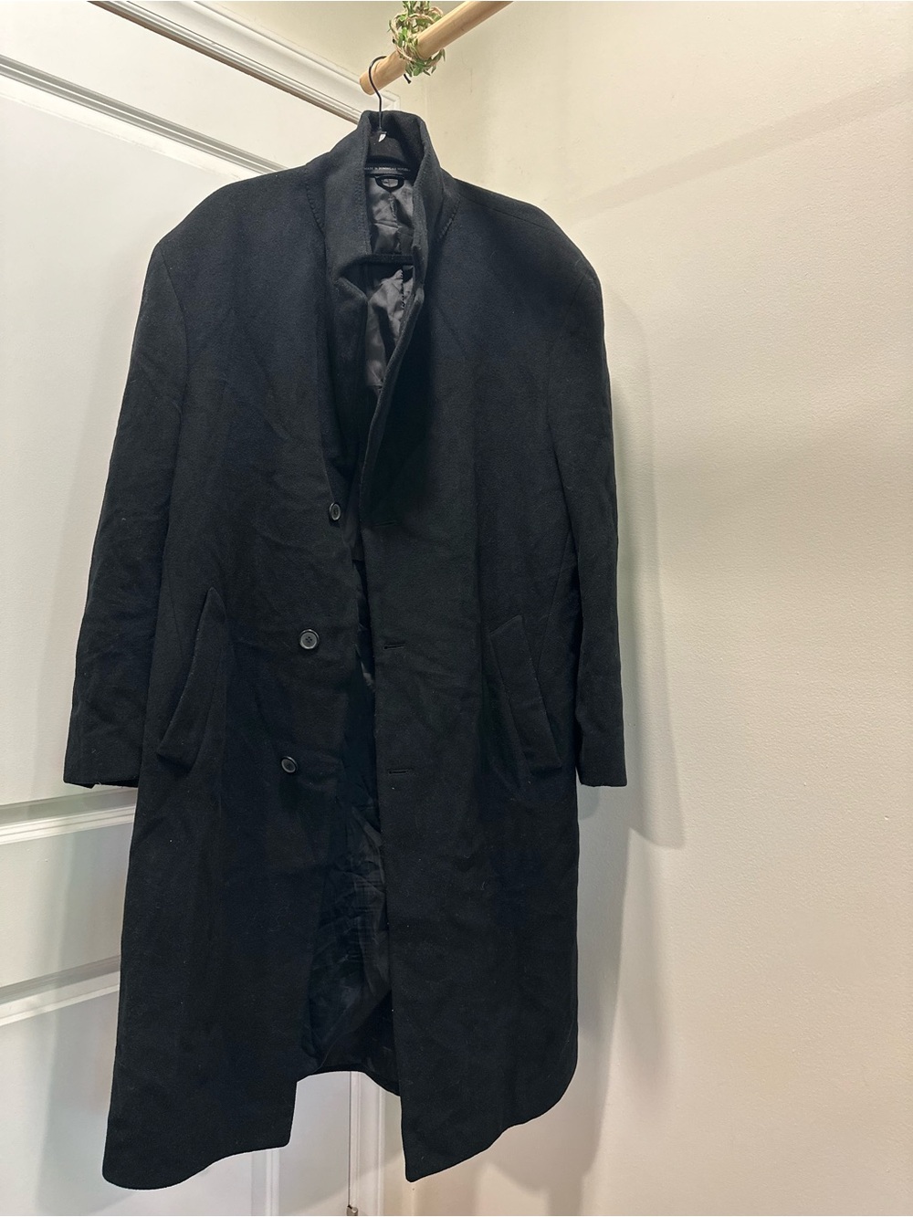 Vintage 80s 90s London Fog Mens 42 Regular Black Wool Blend Long Topcoat